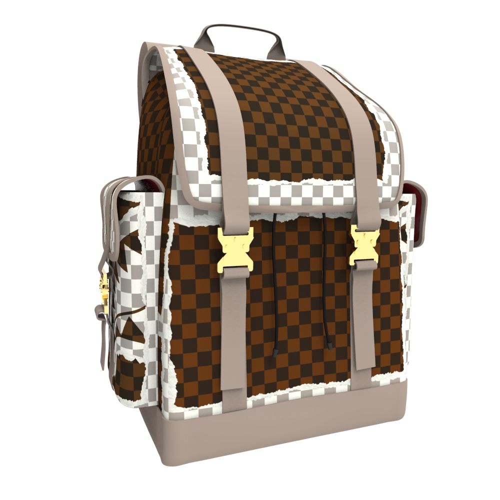 Sprayground “CREAM AND BROWN TEAR CHECK MONTE CARLO" BACKPACK