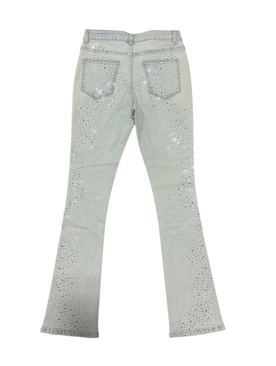 Concept La "Starlight" Ice Blue Rhinestone Flare Jeans