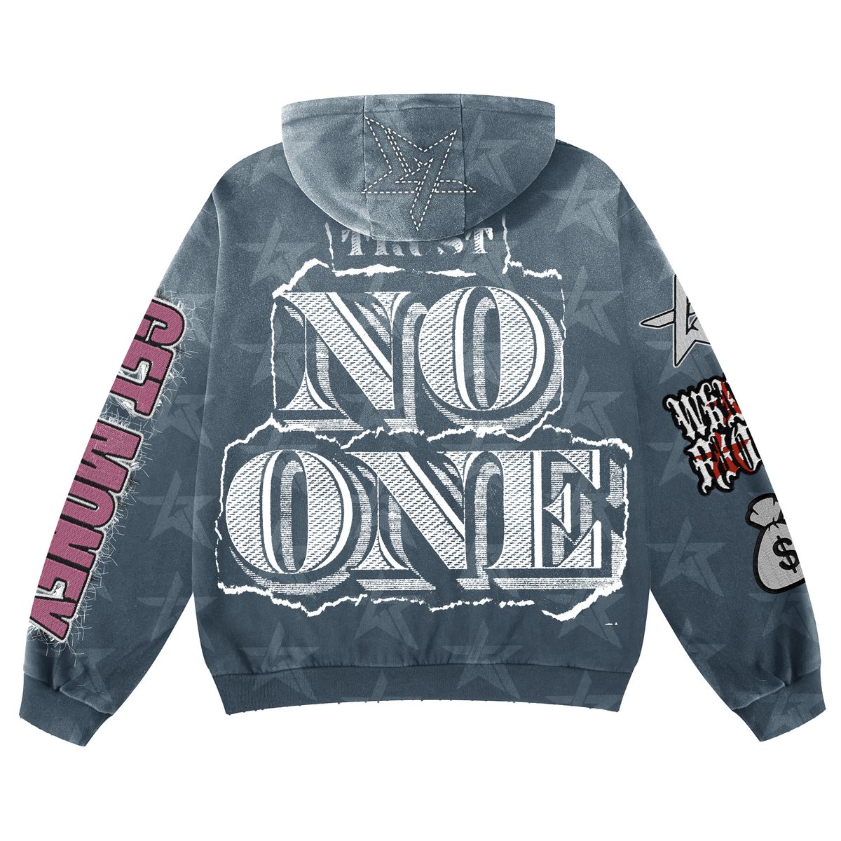 Wknd Riot "TRUST NO ONE" (PATCHES &RHINESTONES) HOODIE