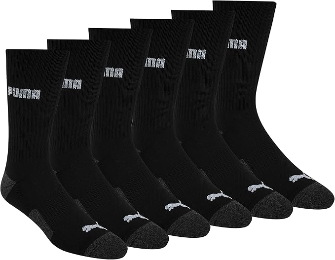 PUMA Men's Athletic Cushioned CREW Socks (6-Pair), BLACK, Large, (Shoe Size 8-12)
