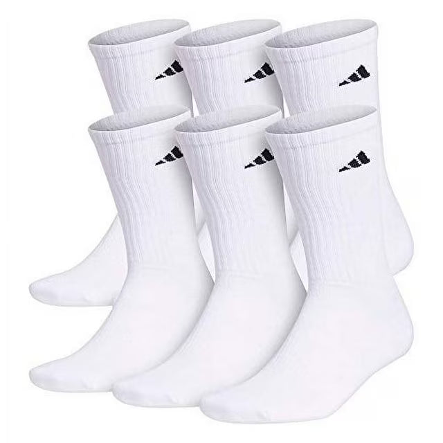 Adidas Men's Athletic Cushioned Crew Socks (6-Pair), White/Black, Larg