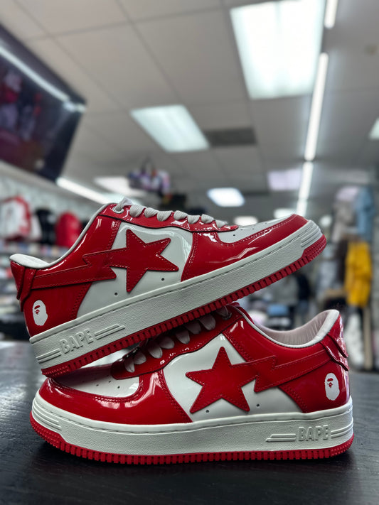 A Bathing Ape Bape Sta "Patent Leather White Red"