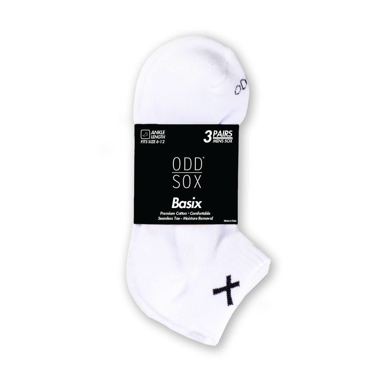 Odd Sox “Basix 3 Pack” Ankle Socks (White)