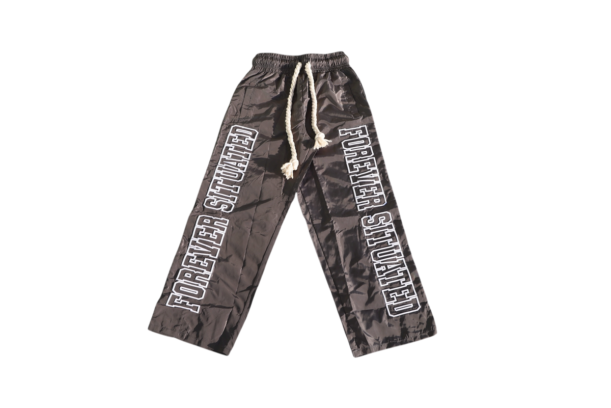 Forever Situated “Nylon Track” Pants (Charcoal Grey)