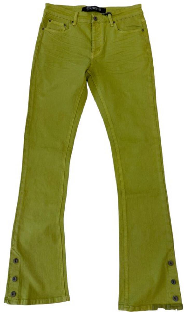 TRNCHS "BUTTON FLY" GREEN Stacked Jeans