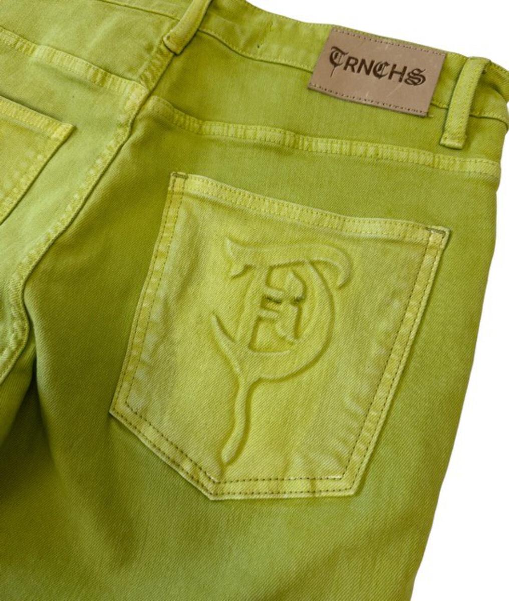 TRNCHS "BUTTON FLY" GREEN Stacked Jeans