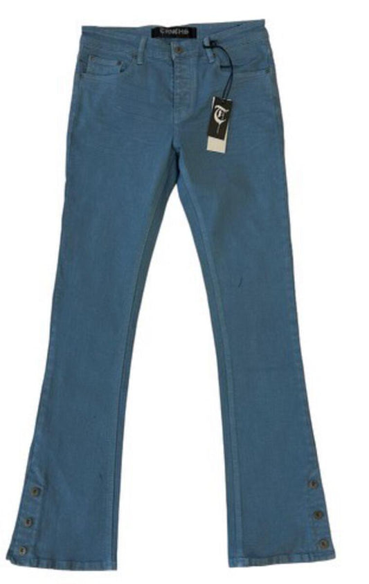 TRNCHS "BUTTON FLY" OCEAN BLUE STACKED JEANS