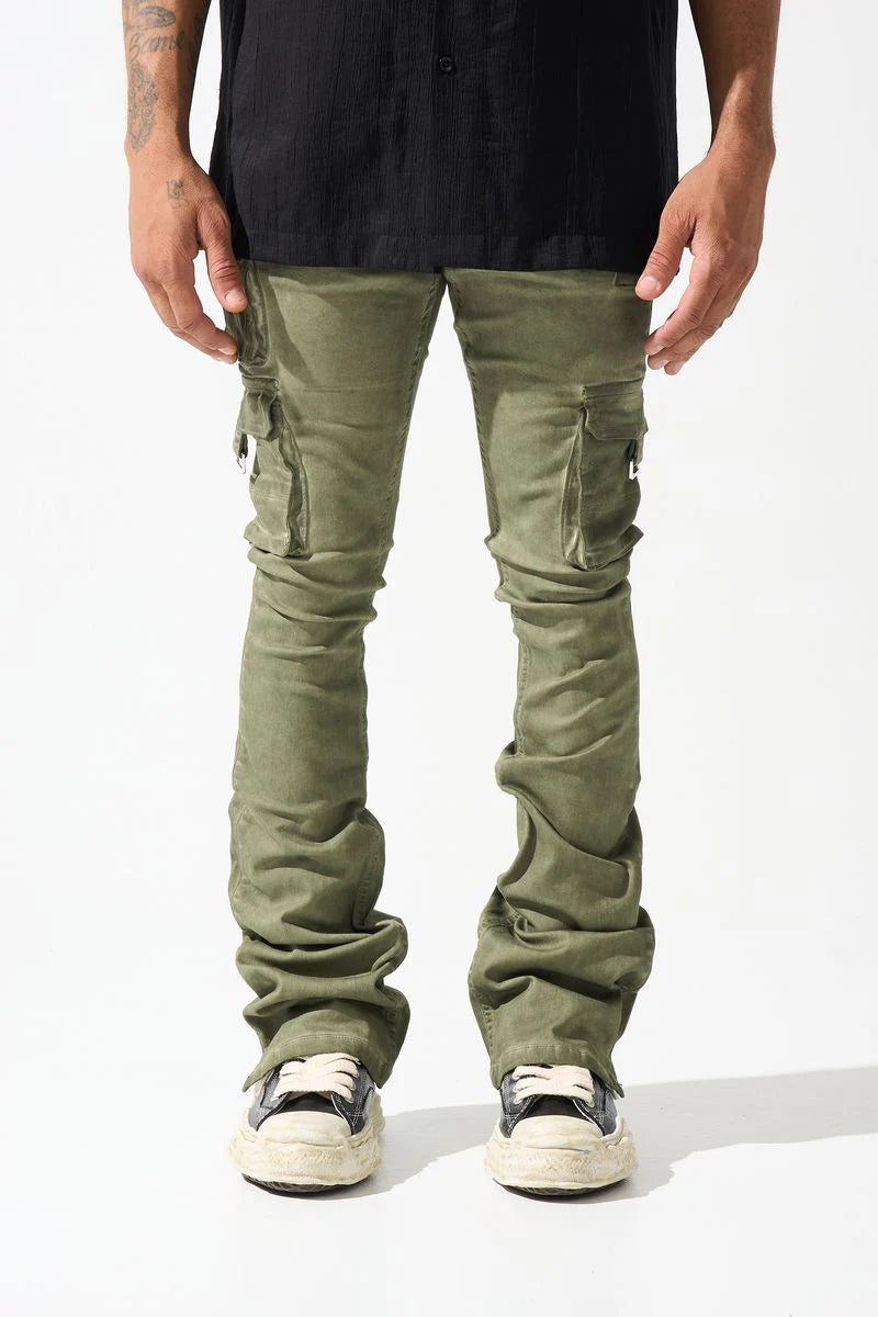 Serenede "Oil" Cargo Stacked Jeans Olive