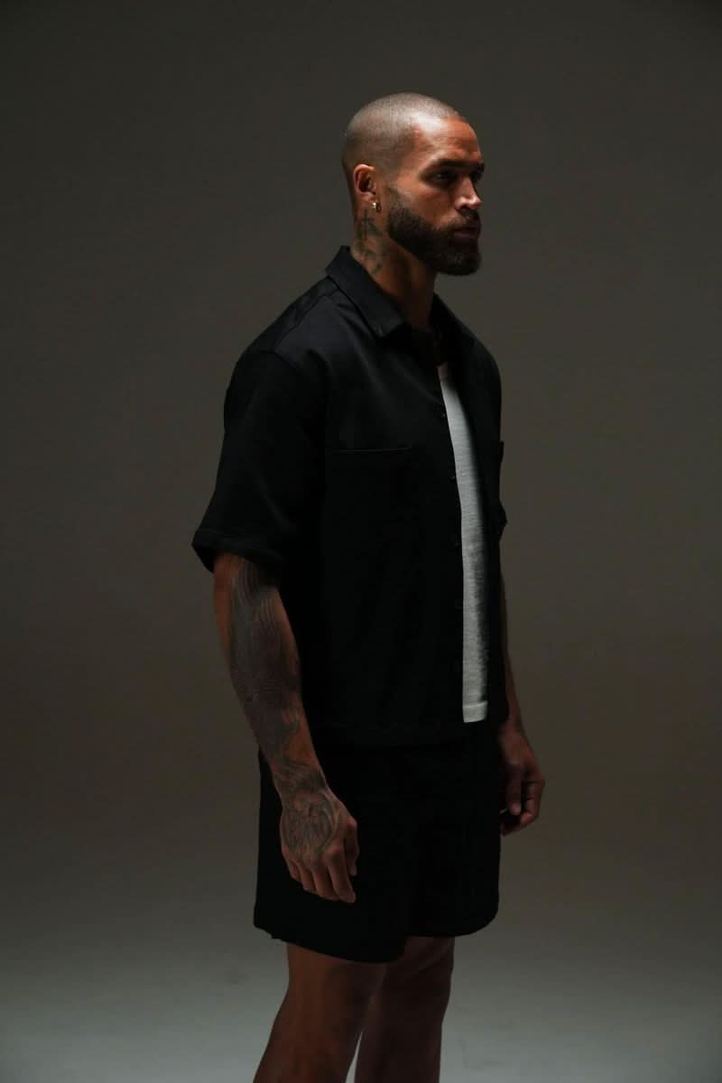 Ananke "INTENTION CROPPED CUBAN BUTTON DOWN SHIRT" (BLACK)