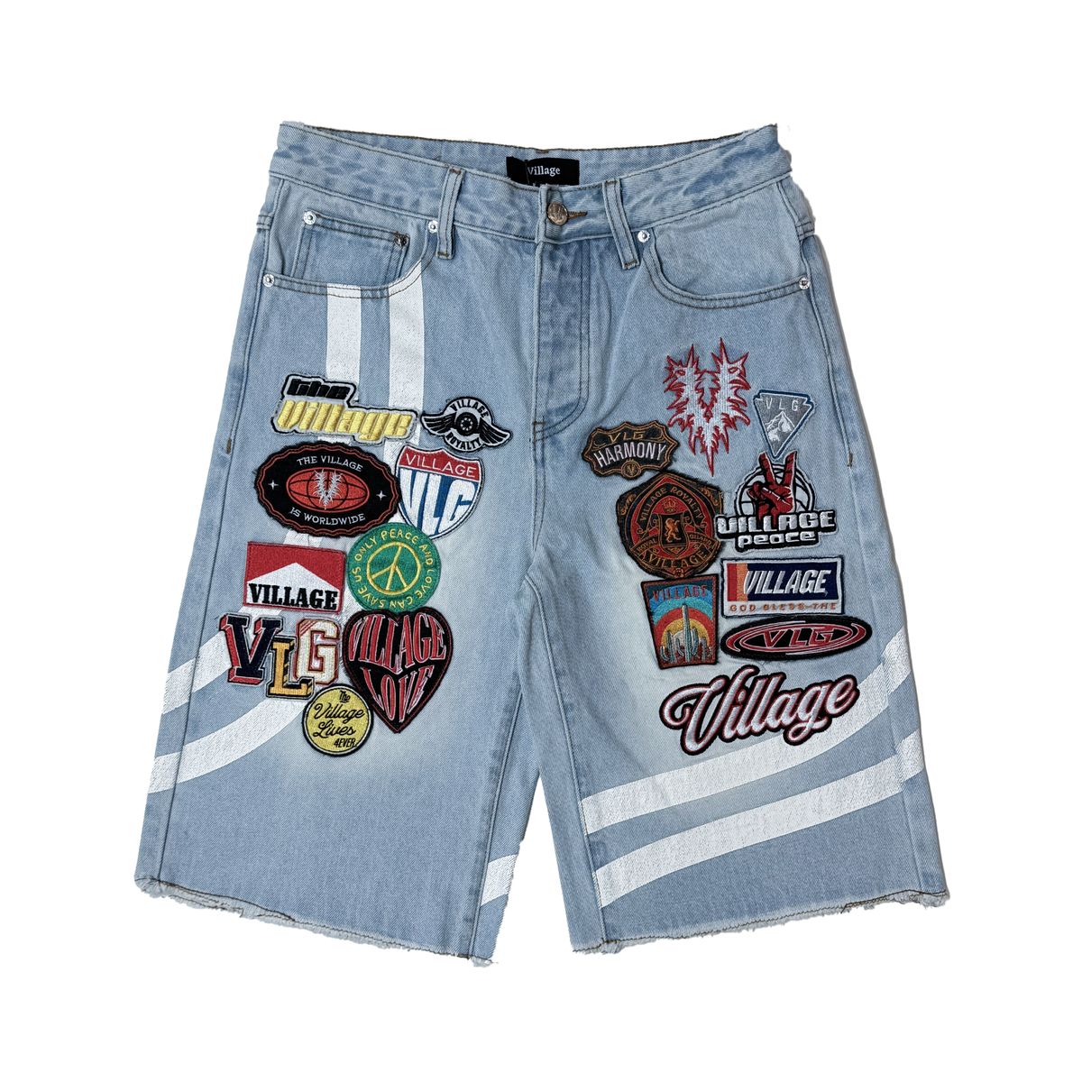 Village "Light Blue Patchwork Shorts"