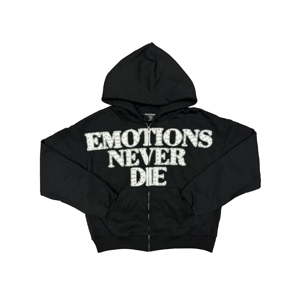 Mixed Emotion “Black End" Rhinestone Zip Up