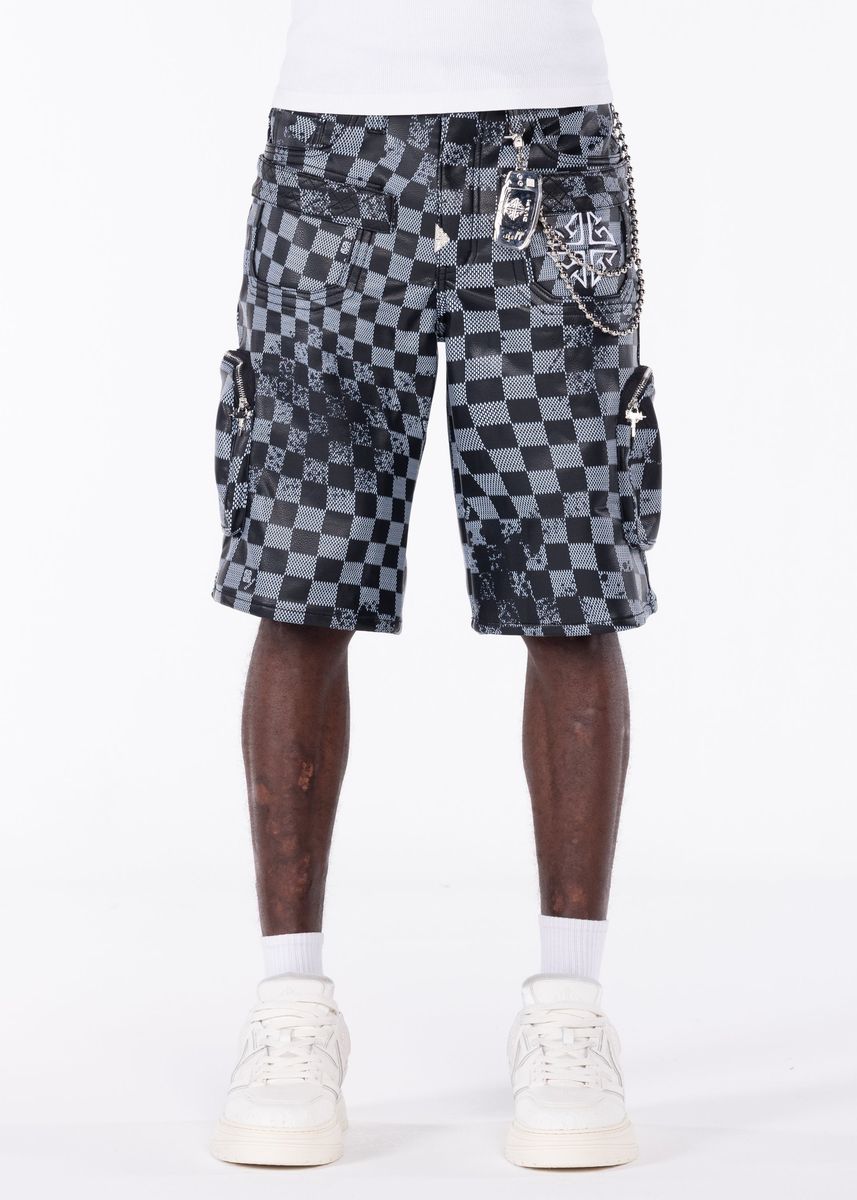 Guapi “Obsidian Black Checkerboard Leather Shorts"