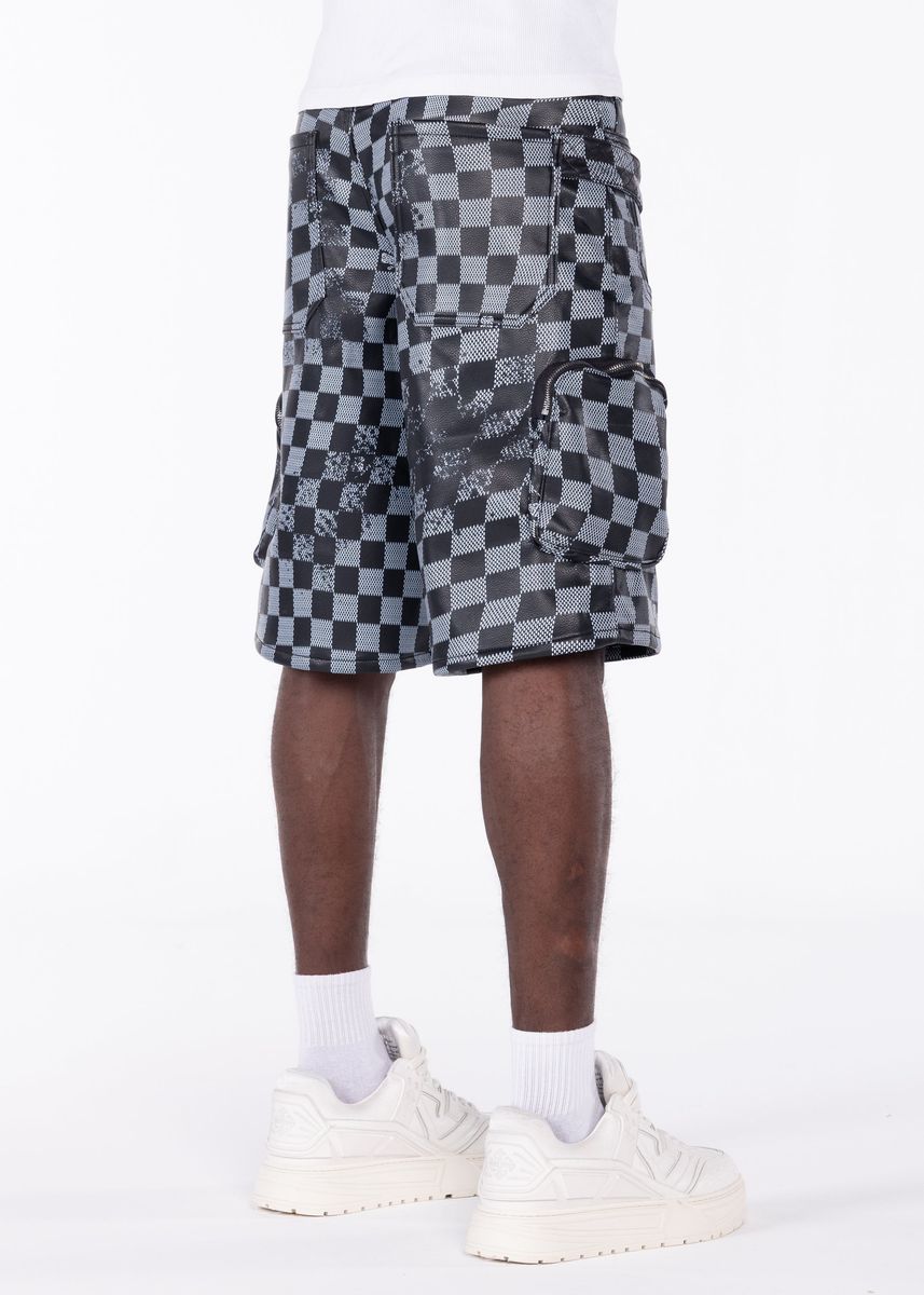 Guapi “Obsidian Black Checkerboard Leather Shorts"