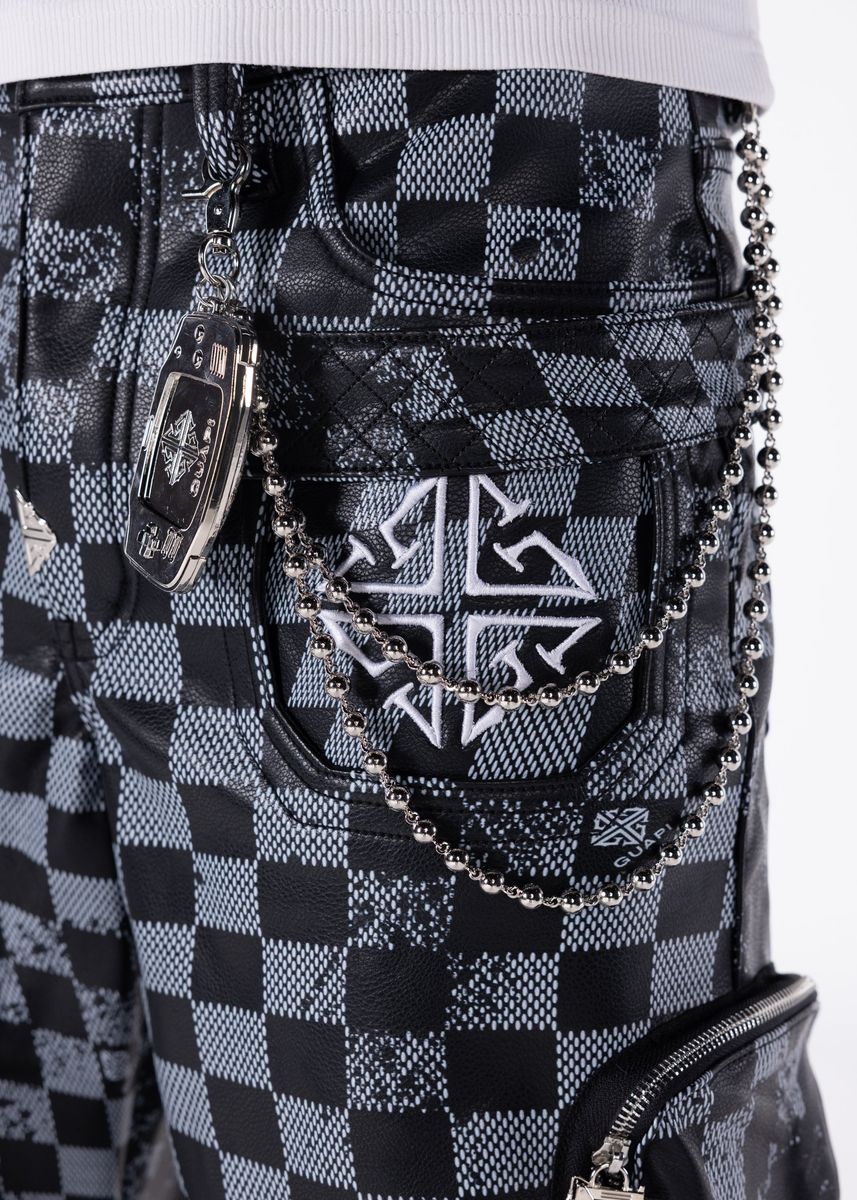 Guapi “Obsidian Black Checkerboard Leather Shorts"