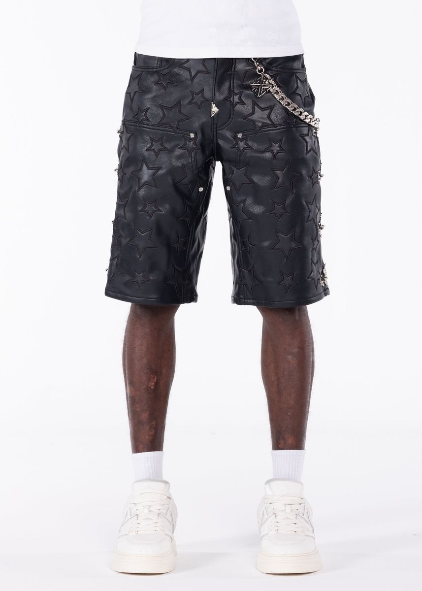 Guapi “Obsidian Black Stars Leather Shorts"