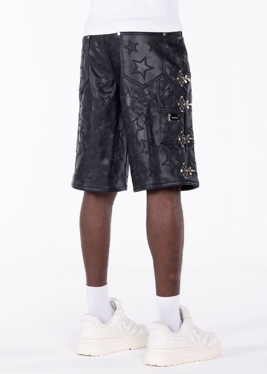 Guapi “Obsidian Black Stars Leather Shorts"