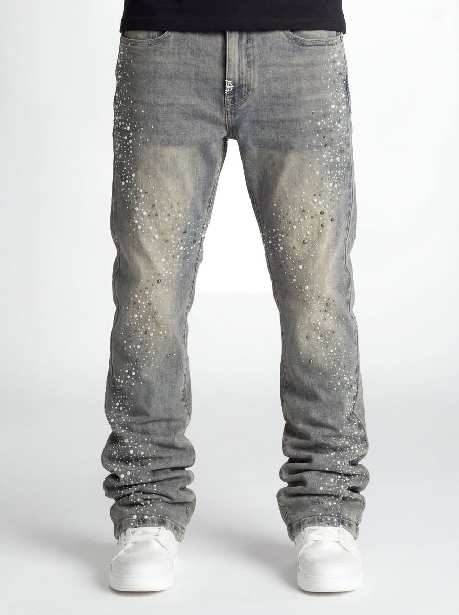 Guapi “Olive Pearls Straight Leg Denim" Jeans