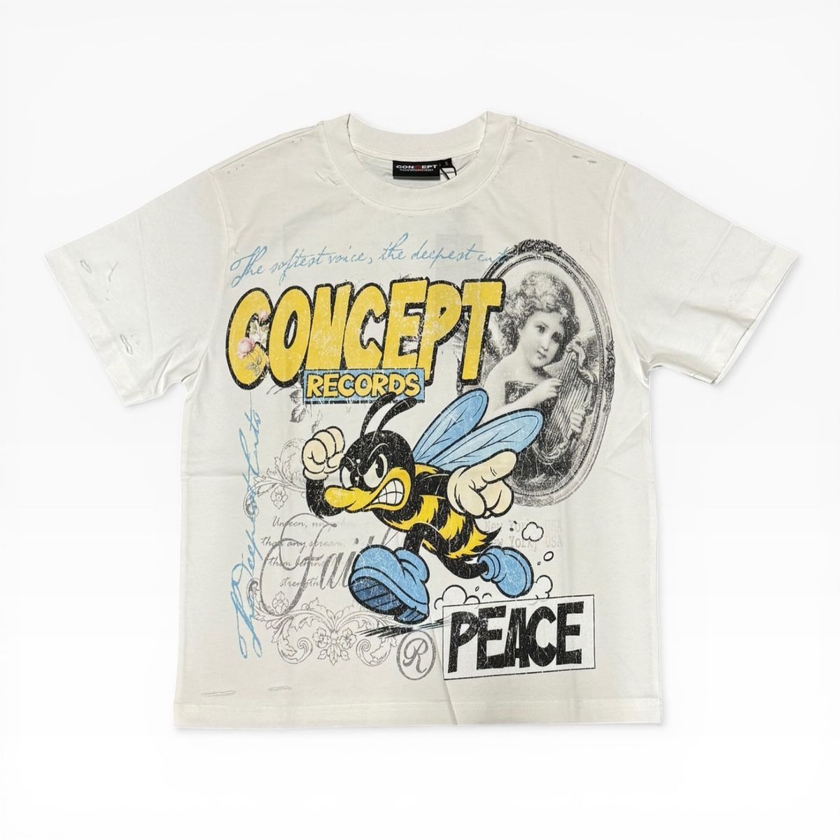 Concept La "Records" Tee- Wht/Ylw