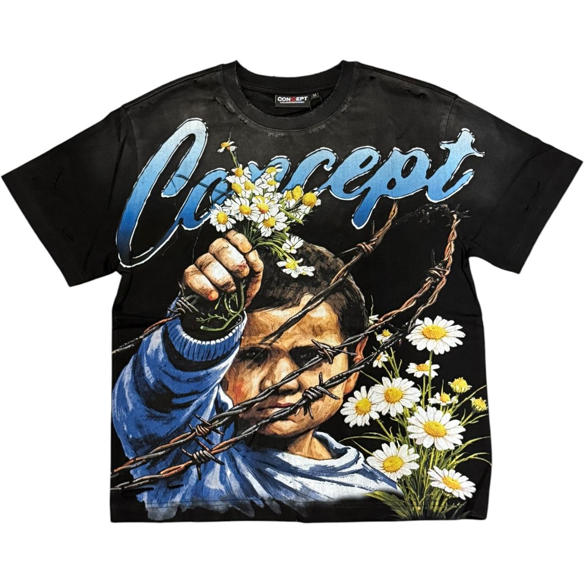 Concept La "Flowers" Tee- Blk Wash