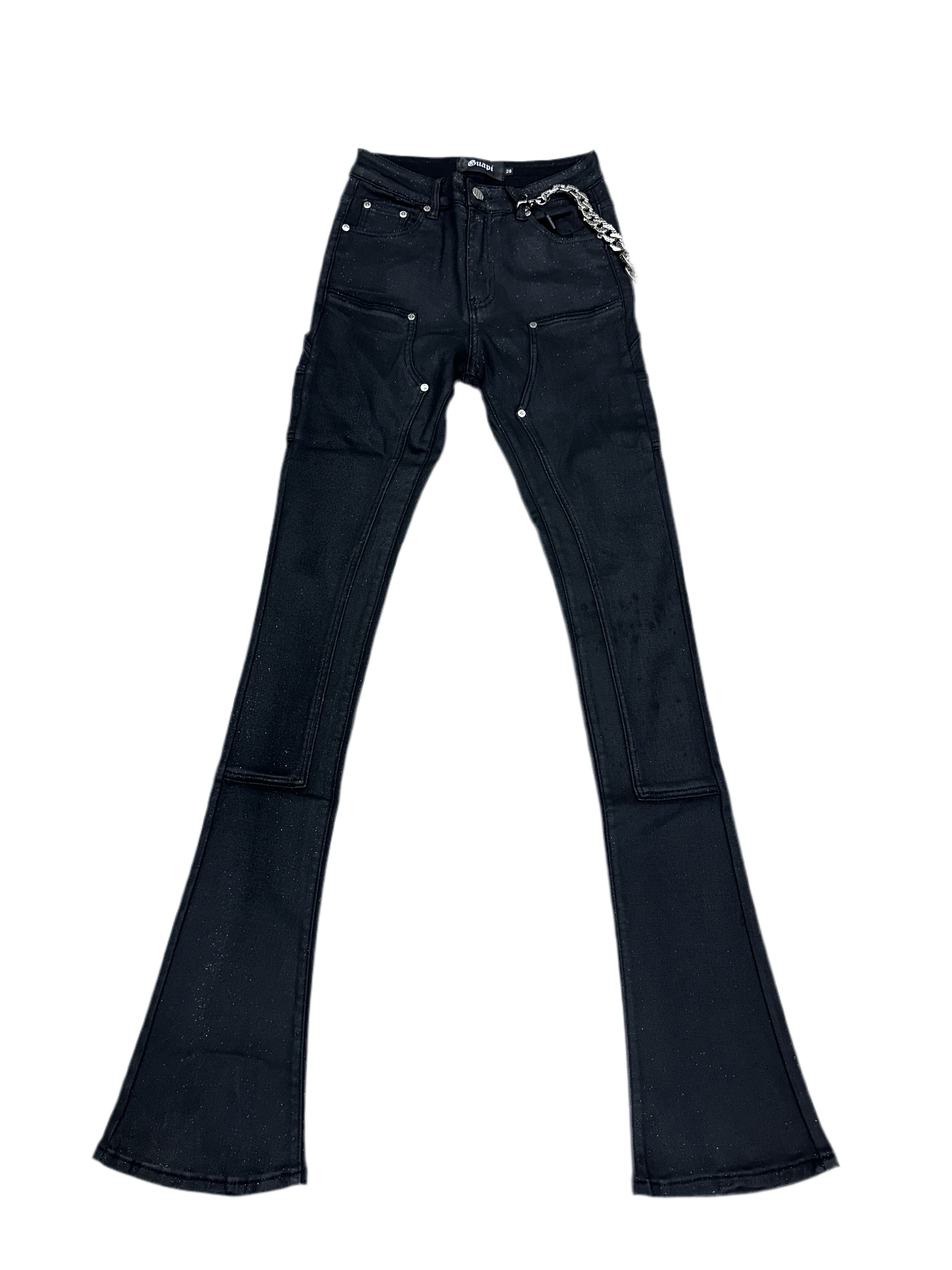 Guapi "Black Rhinestone Wax" Stacked Jeans