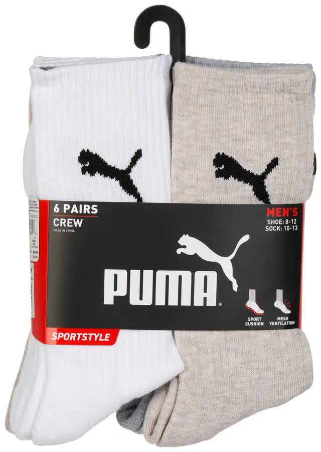 PUMA Men's Athletic Cushioned CREW Socks (6-Pair), MULTI-COLOR, Large, (Shoe Size 8-12)