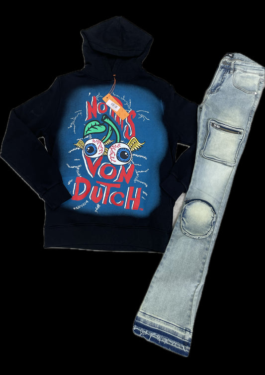 Von Dutch Hoodie With Rocket X Stacked Jeans