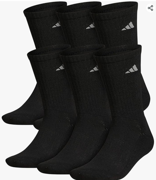 "adidas mens athletic cuhioned crwe socks"