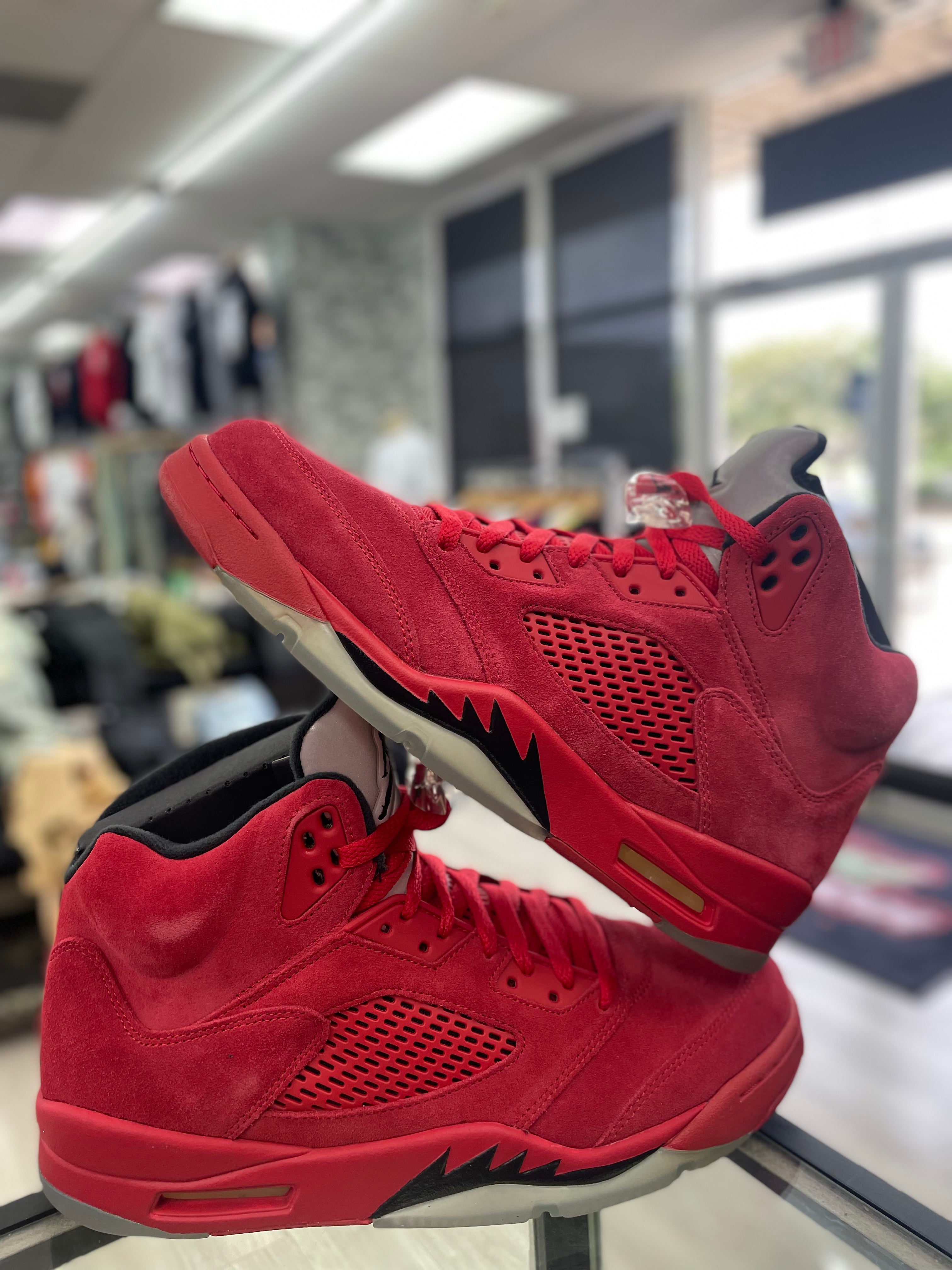 Retro jordan 5 red suede online