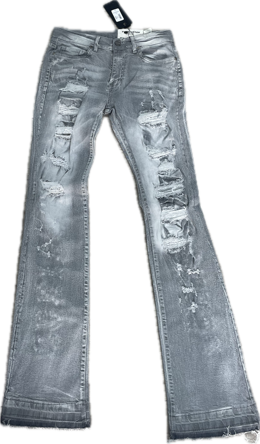FWRD Denim "Grey/White Rips" Stacked Jeans