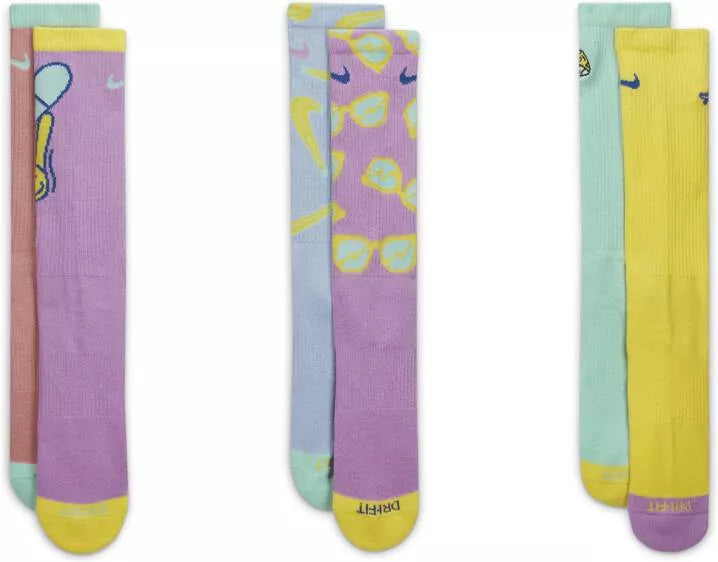 Nike Cotton Cushioned Socks 3 Pack (Pink/Yellow/Multicolor)