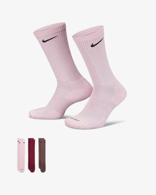 Nike Everyday Plus Cushioned Training Crew Socks (3 Pairs) (Brown/Pink/Cream)