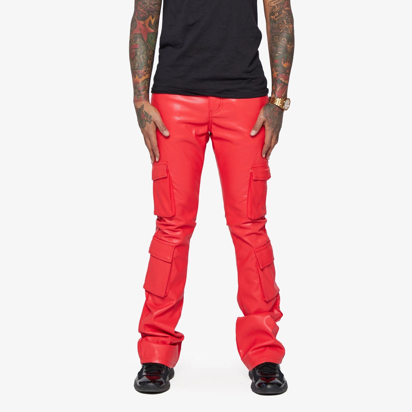 Valabasas “Banjo Matte Red” Stacked Flare Jeans