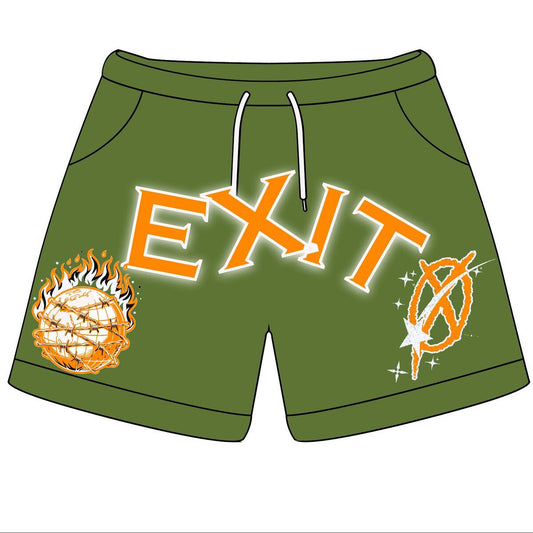 Exit 0 “Globe Fire Green” Shorts