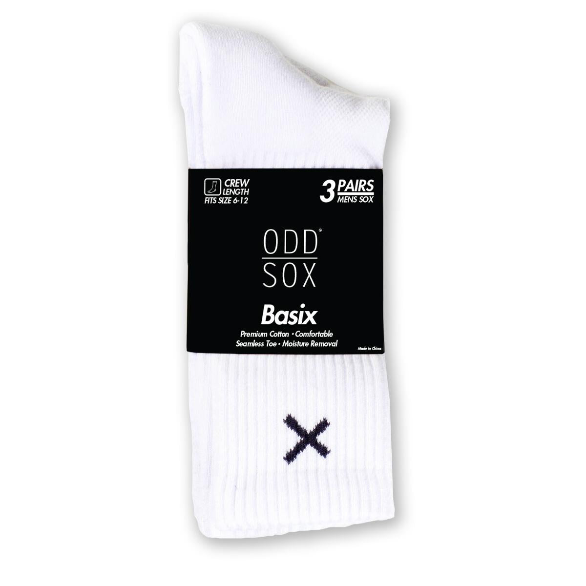 Odd Sox “ Basix 3 Pack” Quarter Socks (White)