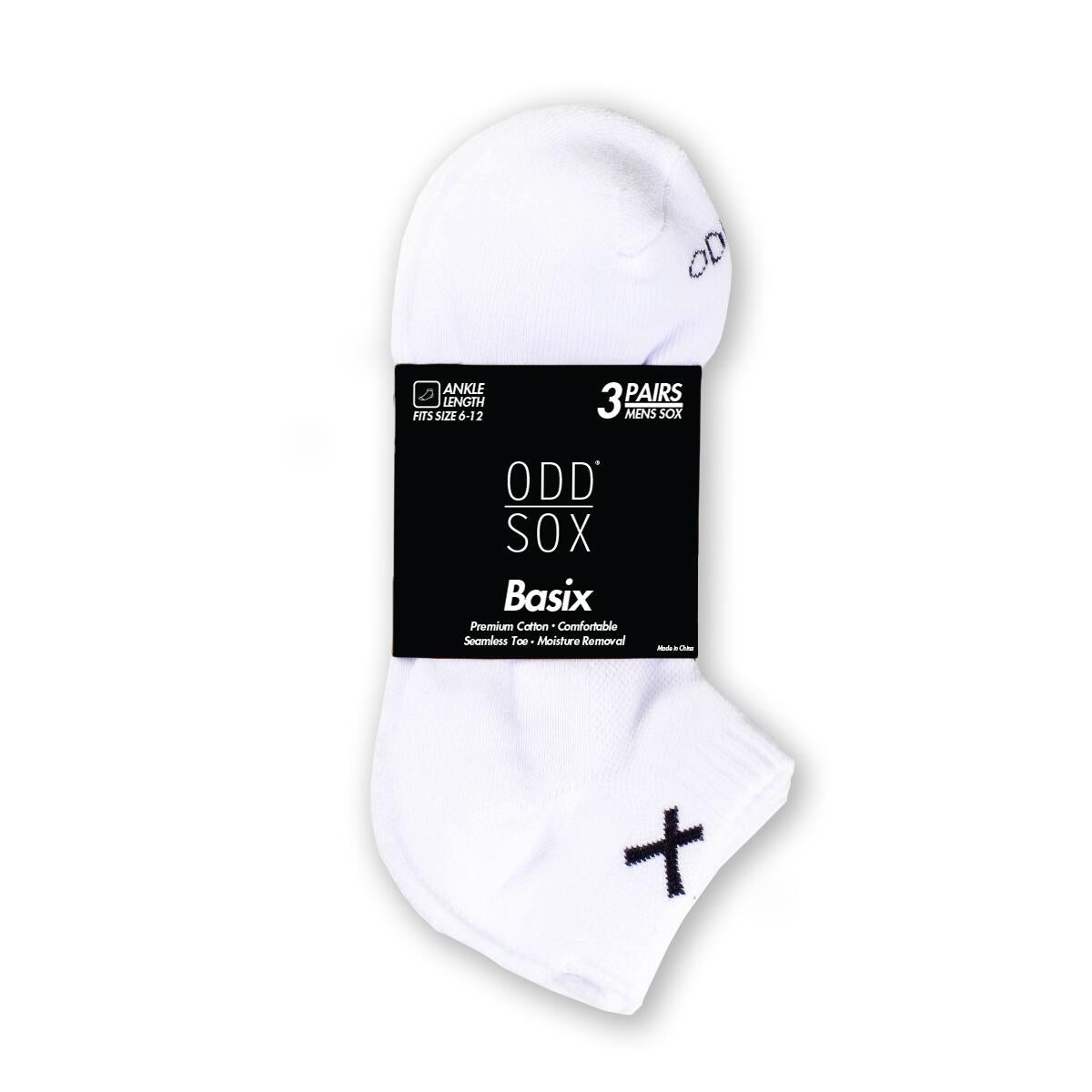 Odd Sox “Basix 3 Pack”  Ankle Socks (White)