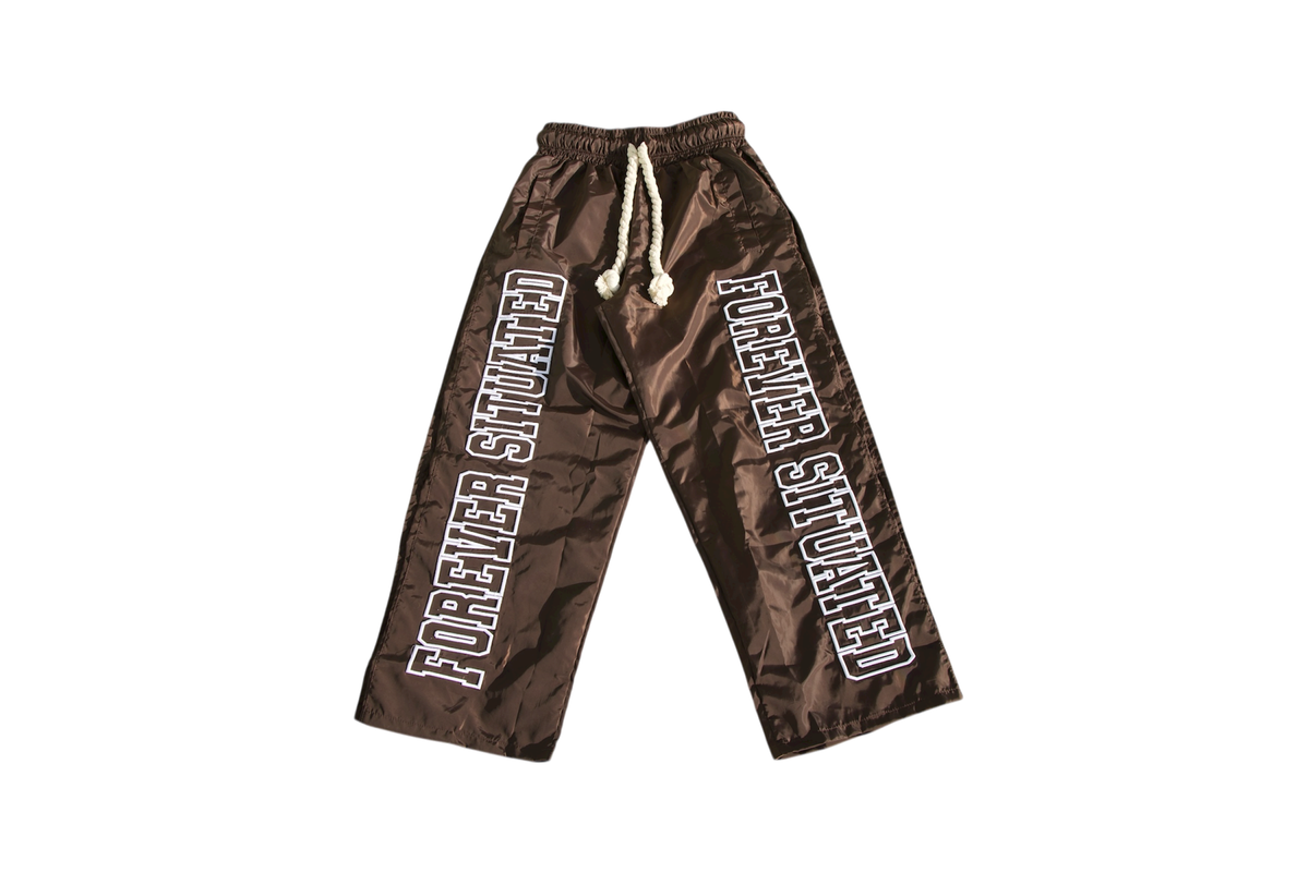 Forever Situated “Nylon Track” Pants (Brown)