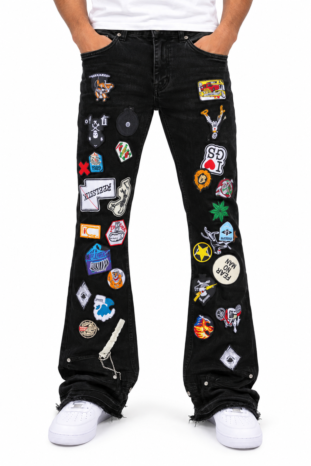 Reelistik Nyc "BLACK CRAZY PATCHES STACKED SLIM PREMIUM DENIM"