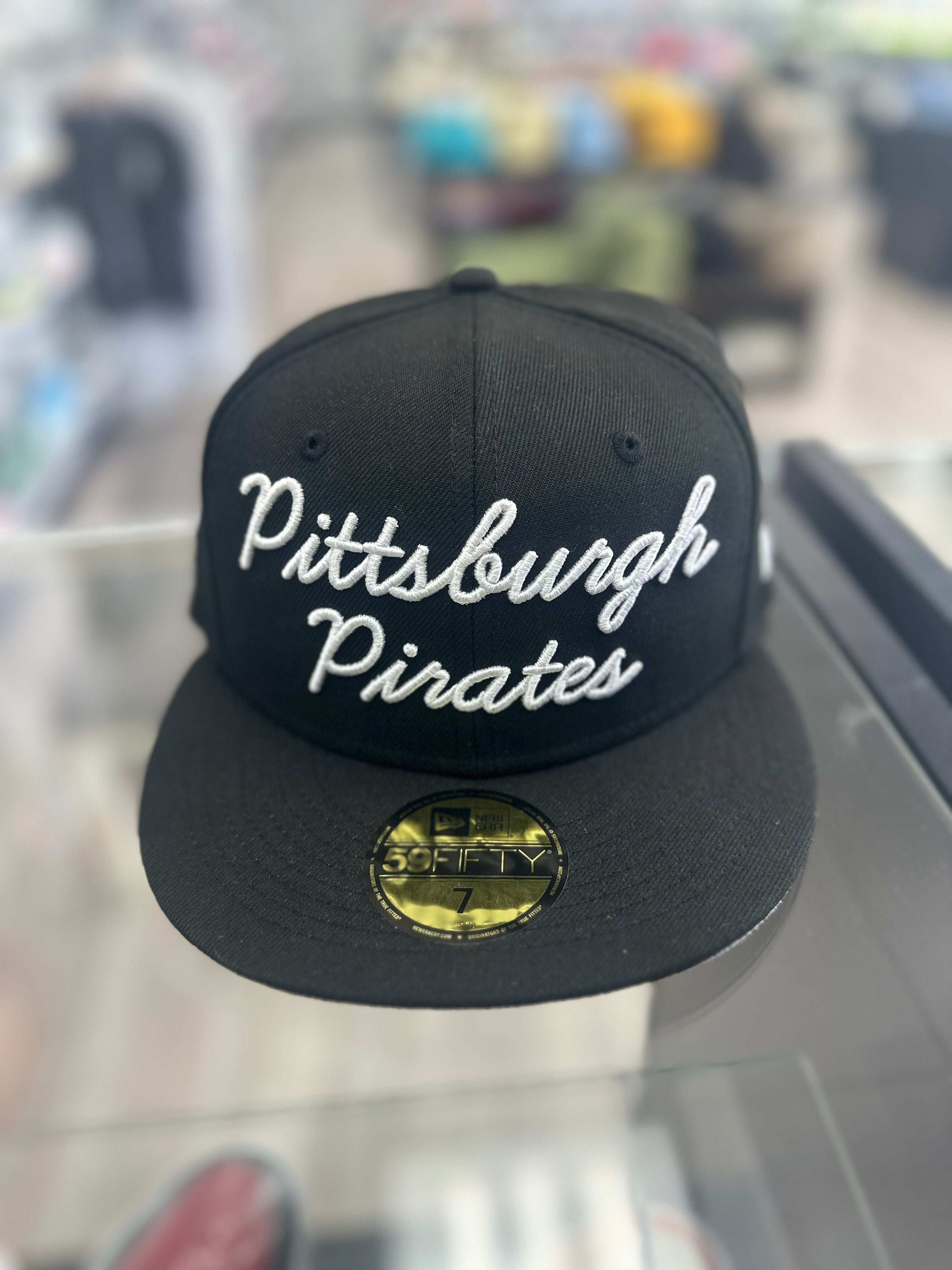 Pittsburgh Pirates Black Cursive 59FIFTY Fitted Hats